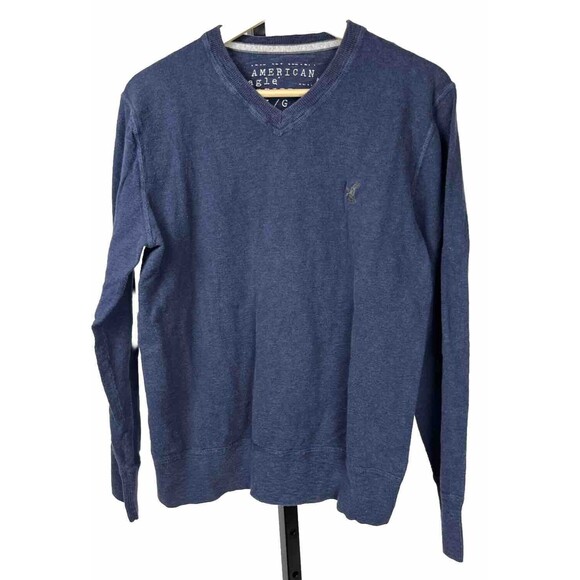 American Eagle Outfitters Sweatshirt Long Sleeve V Neck Top Blue Women Large AEO - Picture 4 of 4